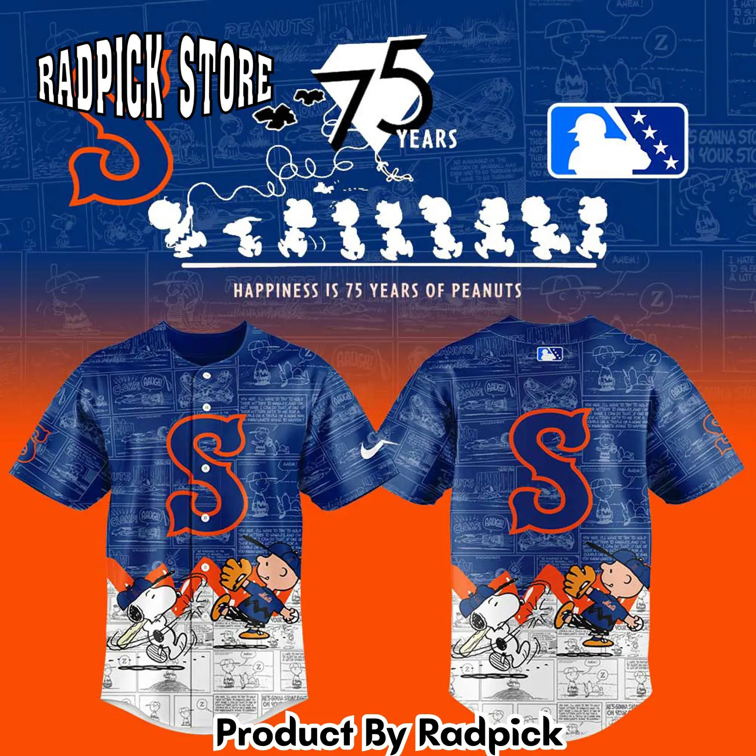 Radpick syracuse mets 75th anniversary of peanuts baseball jersey rp12742